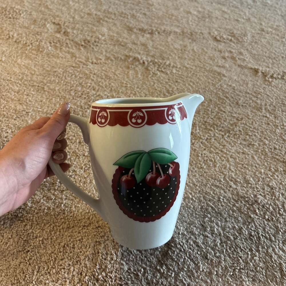Vintage Mary Engelbreit Cherry Cameo 40 oz Ceramic Pitcher